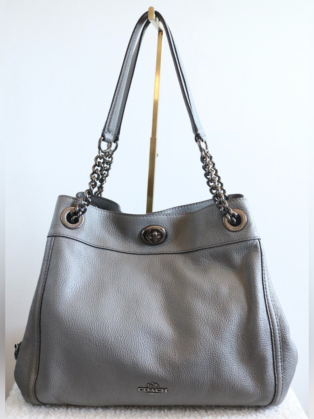 Coach Turnlock Edie Shoulder Bag Grey Gunmetal Hardware